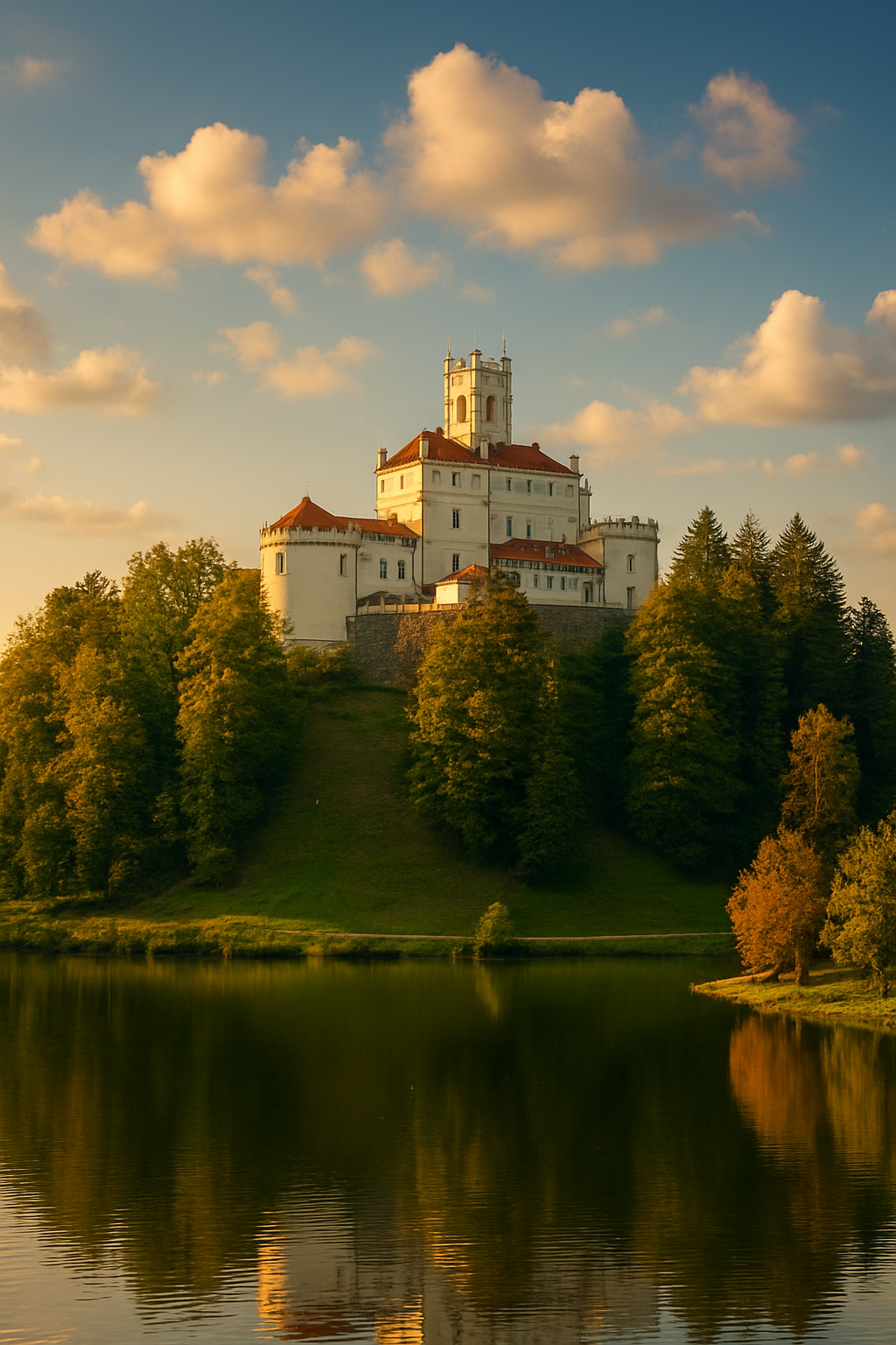 Trakošćan Castle reflected in the lake